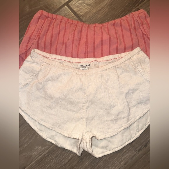 Billabong Bundle Peach Pin Stripe & White Organic Cotton Gauze Beach Shorties L - Picture 1 of 15